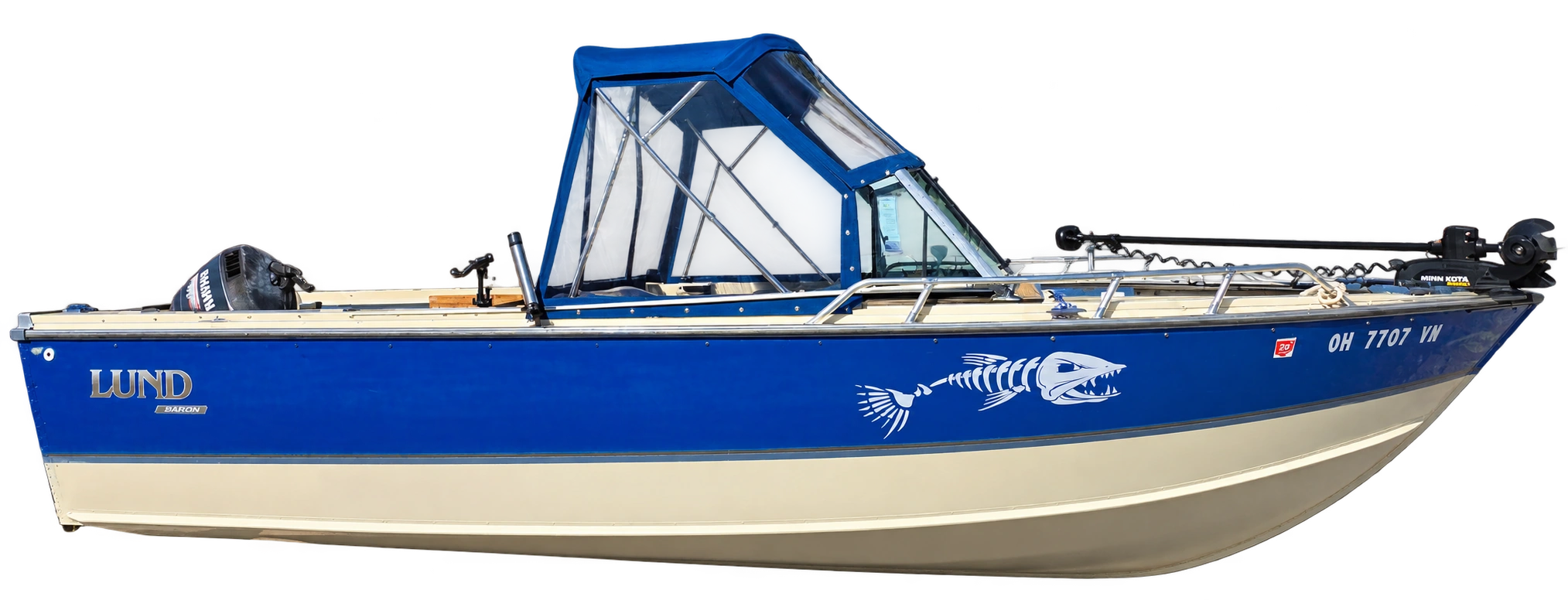 Blue canvas enclosure on a boat